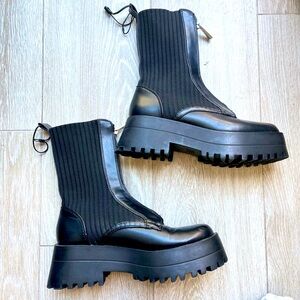 ZARA Women’s Sock Ankle Zipper Chunky Platform Boot Size 37